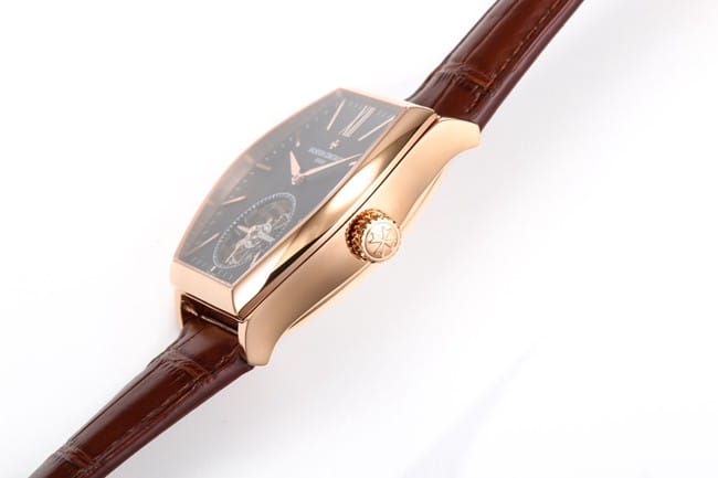 VCR factory top-tier watch Vacheron Constantin men's black dial brown belt Maltese tourbillon series mechanical watch side view