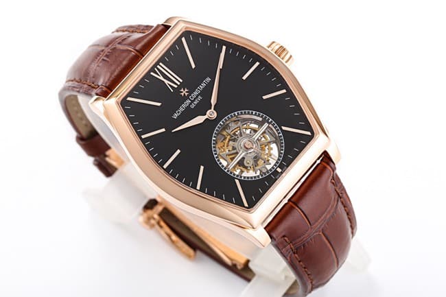 VCR factory top-tier watch Vacheron Constantin men's black dial brown belt Maltese tourbillon series mechanical watch front view