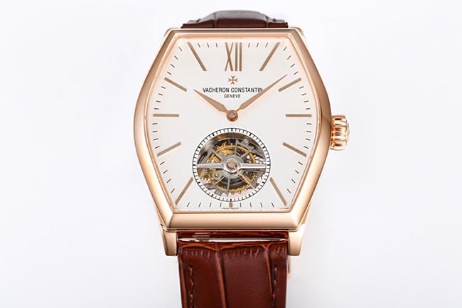 VCR factory Vacheron Constantintop-tier watch Malta tourbillon series men's white dial brown belt watch front view