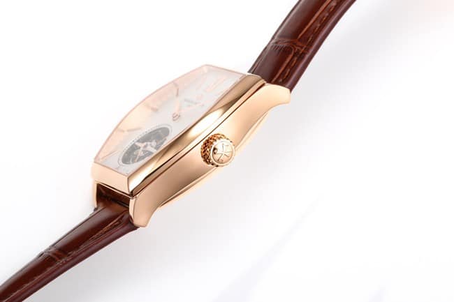 VCR factory Vacheron Constantintop-tier watch Malta tourbillon series men's white dial brown belt watch side view