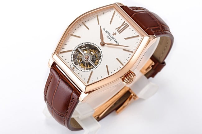 VCR factory Vacheron Constantintop-tier watch Malta tourbillon series men's white dial brown belt watch front view