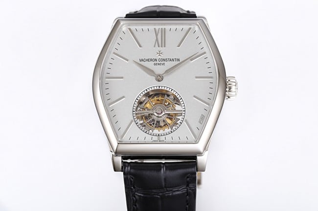 VCR factory Vacheron Constantintop-tier watch men's white dial black belt full automatic movement Malta tourbillon series leather strap watch front view