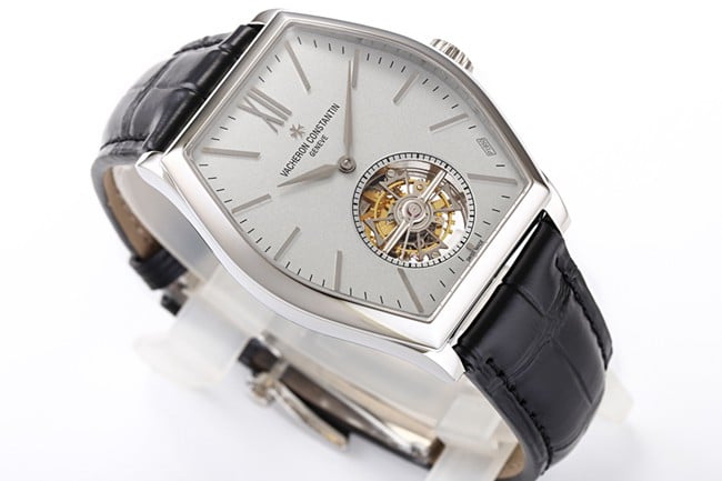 VCR factory Vacheron Constantintop-tier watch men's white dial black belt full automatic movement Malta tourbillon series leather strap watch front view