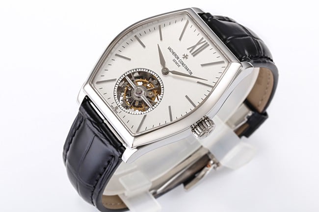 VCR factory Vacheron Constantintop-tier watch men's Maltese tourbillonwhite dial black belt fully automatic movementleather strap watch front view