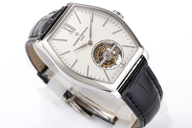 VCR factory Vacheron Constantintop-tier watch men's Maltese tourbillonwhite dial black belt fully automatic movementleather strap watch front view