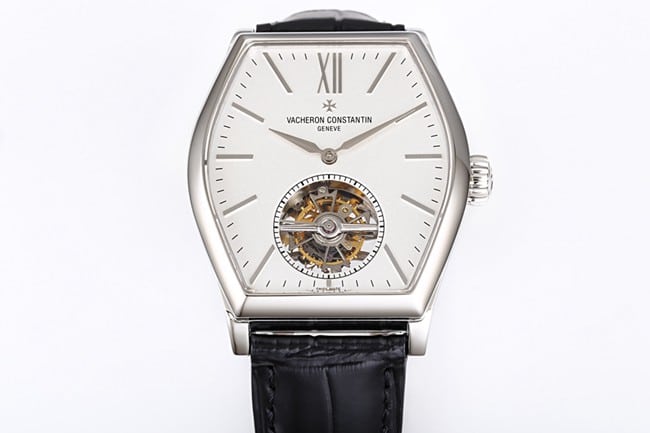 VCR factory Vacheron Constantintop-tier watch men's Maltese tourbillonwhite dial black belt fully automatic movementleather strap watch front view