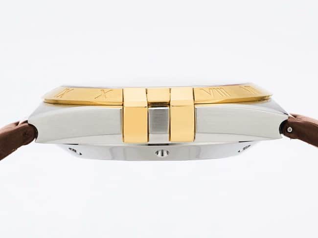 TW factory Omegatop-tier watch Constellation series men's gold plate brown band watch side view