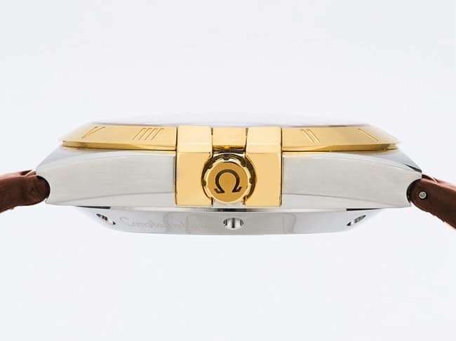 TW factory Omegatop-tier watch Constellation series men's gold plate brown band watch side view
