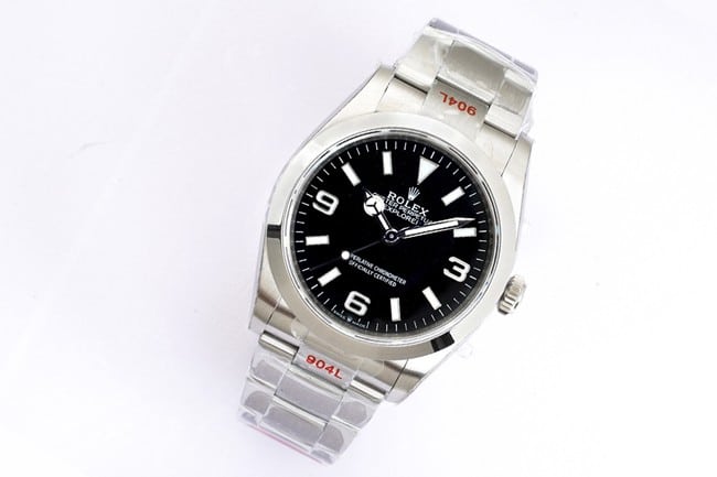 EW Factorytop-tier replicaRolex men's black dialsteel bracelet explorer type 36 series steel bracelet watch front view