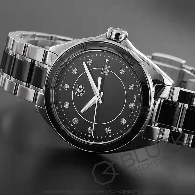 Original watch TAG Heuer women's quartzblack dialsteel bracelet diving series watch front view