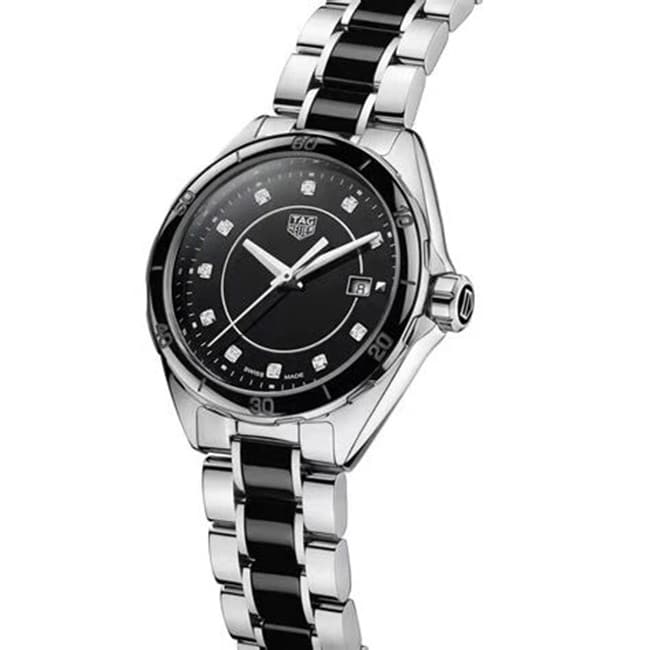 Original watch TAG Heuer women's quartzblack dialsteel bracelet diving series watch front view
