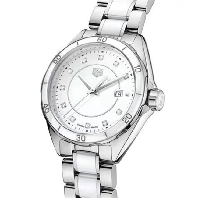 Original watch TAG Heuer Aquaracer white dialsteel braceletquartz women's watch front view