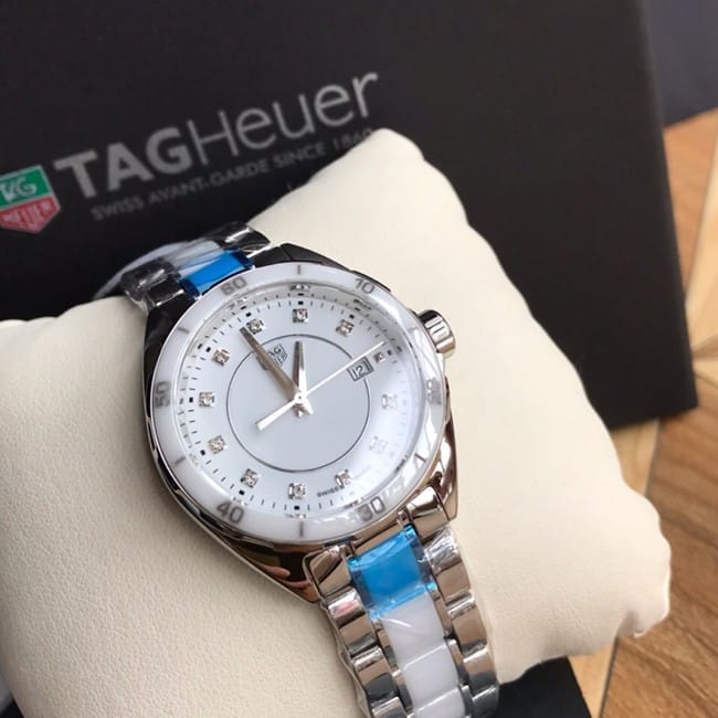 Original watch TAG Heuer Aquaracer white dialsteel braceletquartz women's watch front view