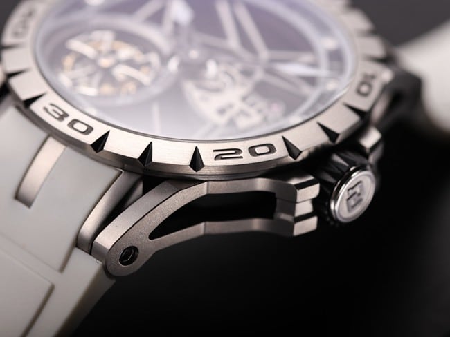 JB Factory top Roger Dubuis Excalibur series automatic mechanical tourbillon black dial white rubber strap watch detailed pictures
