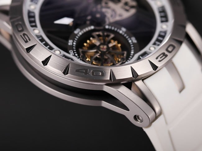 JB Factory top Roger Dubuis Excalibur series automatic mechanical tourbillon black dial white rubber strap watch detailed pictures