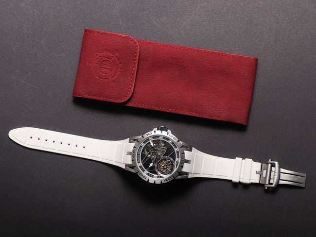 JB Factory Top Watch Roger Dubuis Excalibur Series Automatic Mechanical Tourbillon Black Dial White Rubber Strap Watch Front View