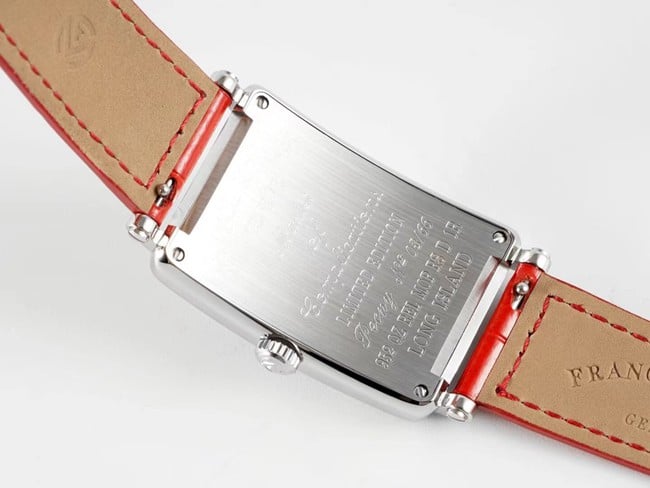 ZF Factory Frank Muller top-tier watch quartzLONG ISLAND series ladies white dial red band watch back cover picture