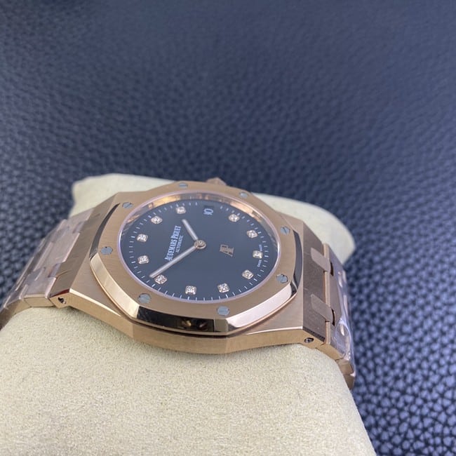 BF factory top-tier watch Audemars Piguet men's black dial gold belt Royal Oak15202 automatic movement watch side view