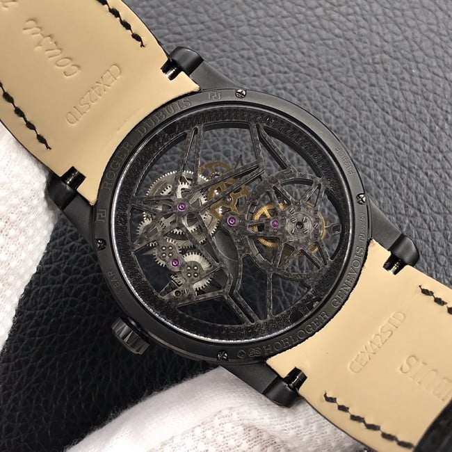 BBR factory top-tier watch Roger Dubuis manual winding tourbillon men's black dialleather strap watch movement picture
