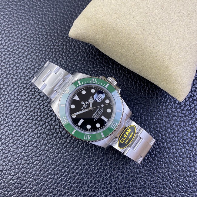 Clean Factorytop-tier watch Rolex men's black dialsteel braceletBlack Submariner41mm automatic movement watch front view