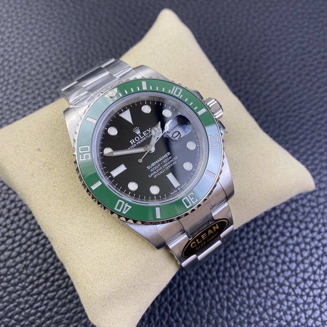 Clean Factorytop-tier watch Rolex men's black dialsteel braceletBlack Submariner41mm automatic movement watch front view