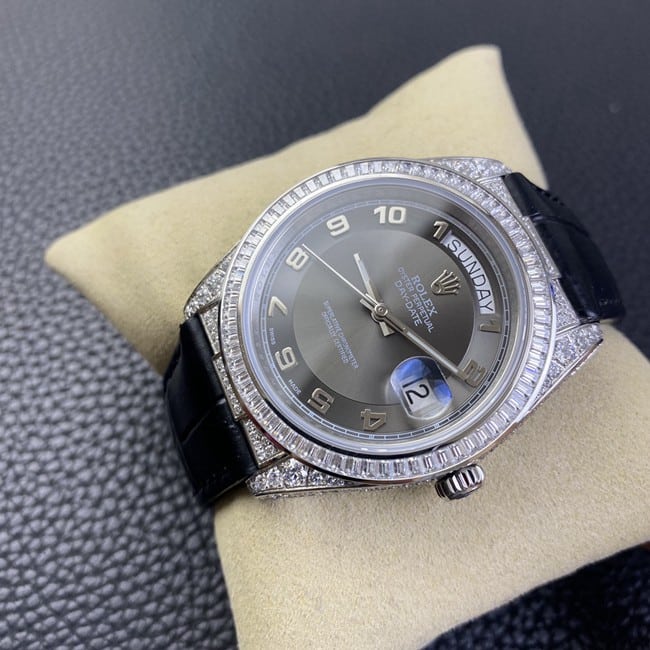 Rolextop-tier watch men's black dial black belt log starry crocodile leather strap series watch front view