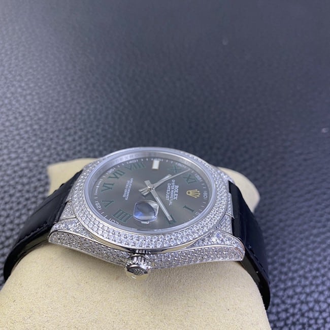 top-tier watch Rolex men's black dial black belt Datejust series fully automatic movementleather strap watch side view