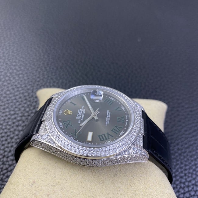 top-tier watch Rolex men's black dial black belt Datejust series fully automatic movementleather strap watch side view