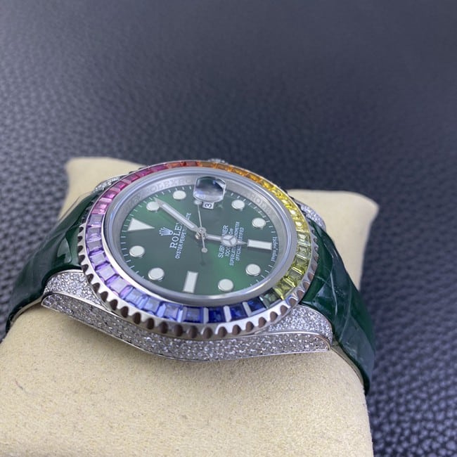 Rolextop-tier watch men's green dial green strap fully automatic movementleather strap watch side view