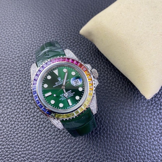 Rolextop-tier watch men's green dial green strap fully automatic movementleather strap watch front view
