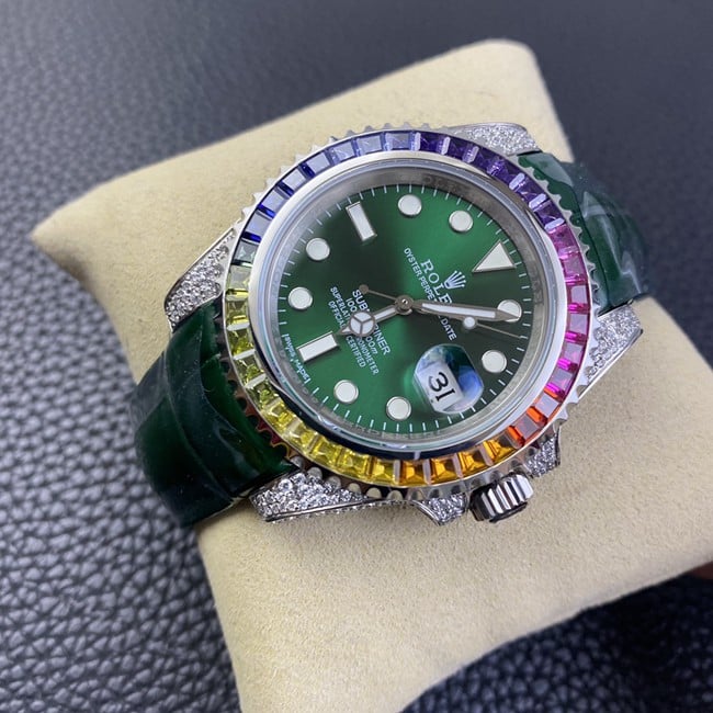 Rolextop-tier watch men's green dial green strap fully automatic movementleather strap watch front view