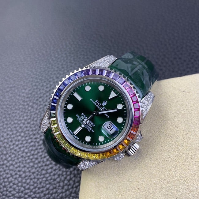Rolextop-tier watch men's green dial green strap fully automatic movementleather strap watch front view