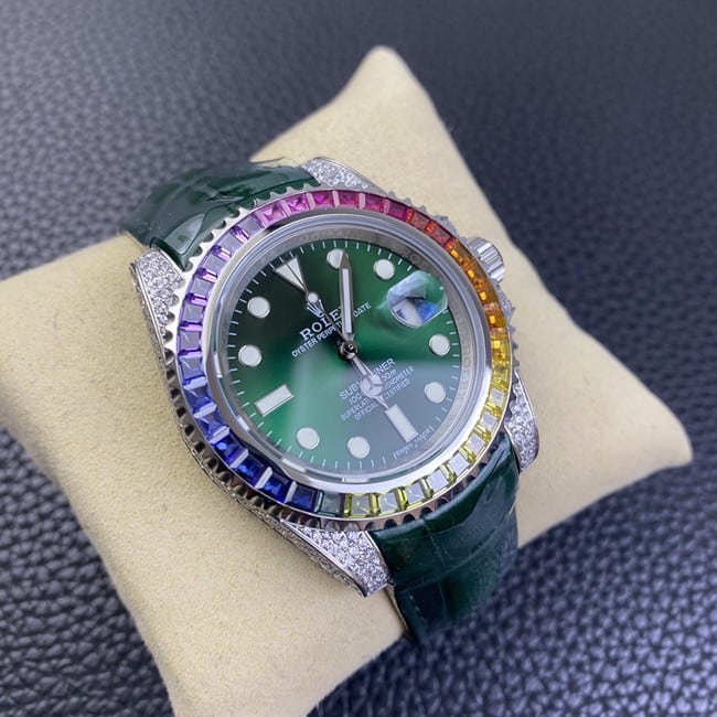 Rolextop-tier watch men's green dial green strap fully automatic movementleather strap watch front view