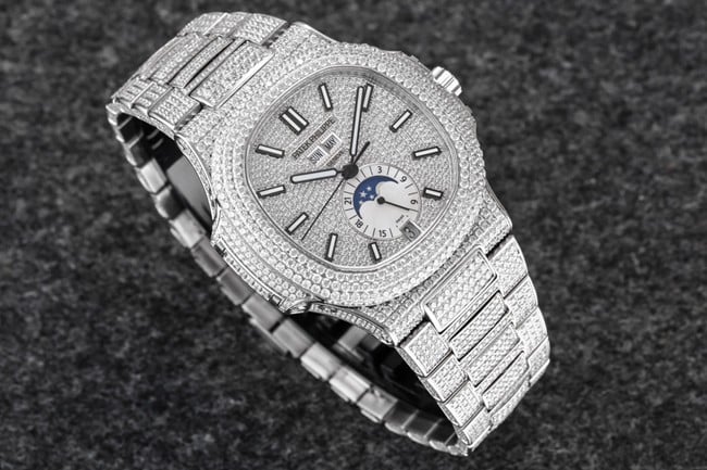 R8 factory top-tier watch Patek Philippe men's white dialsteel bracelet sport elegant baby's breath series automatic movement watch front view