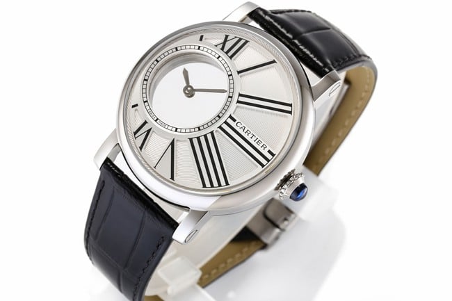 top-tier watch Cartier men's white dial black belt fully automatic movementleather strap watch front view