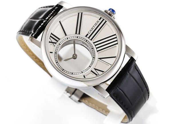 top-tier watch Cartier men's white dial black belt fully automatic movementleather strap watch front view