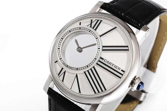 top-tier watch Cartier men's white dial black belt fully automatic movementleather strap watch front view