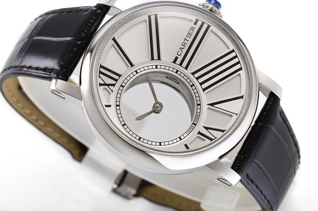 top-tier watch Cartier men's white dial black belt fully automatic movementleather strap watch front view