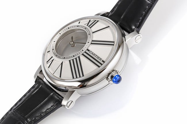 top-tier watch Cartier men's white dial black belt fully automatic movementleather strap watch side view
