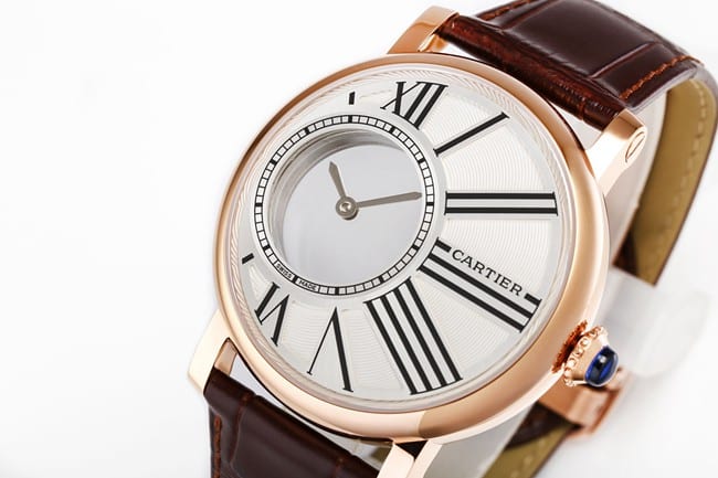 top-tier watch Cartier men's white dial brown belt fully automatic movementleather strap watch front view