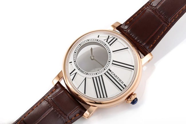 top-tier watch Cartier men's white dial brown belt fully automatic movementleather strap watch front view