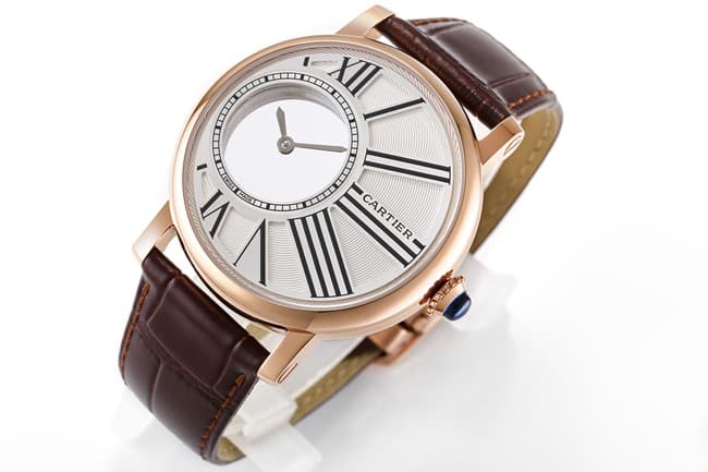 top-tier watch Cartier men's white dial brown belt fully automatic movementleather strap watch front view