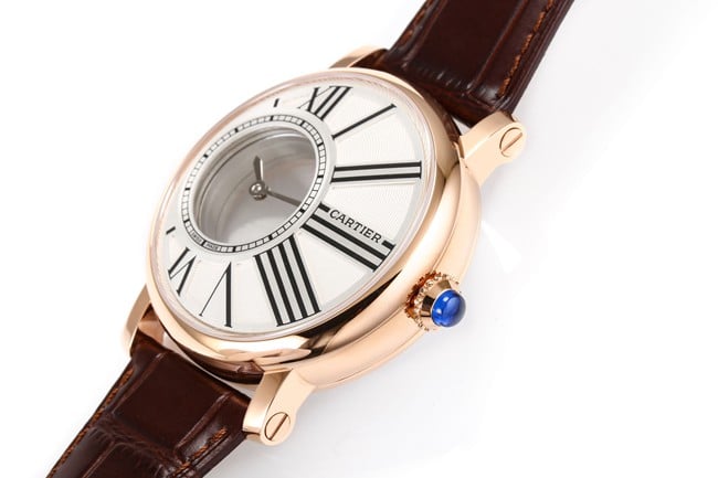 top-tier watch Cartier men's white dial brown belt fully automatic movementleather strap watch side view