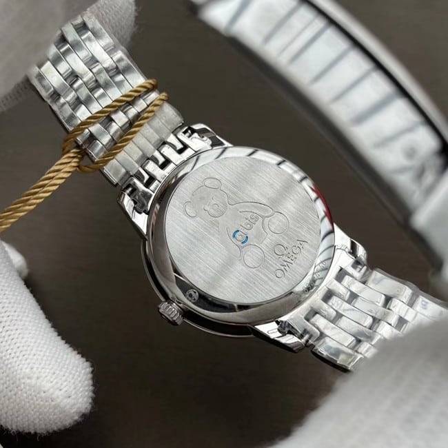 Omegatop-tier watch Diefei series women's white dialsteel braceletautomatic movement watch back cover picture