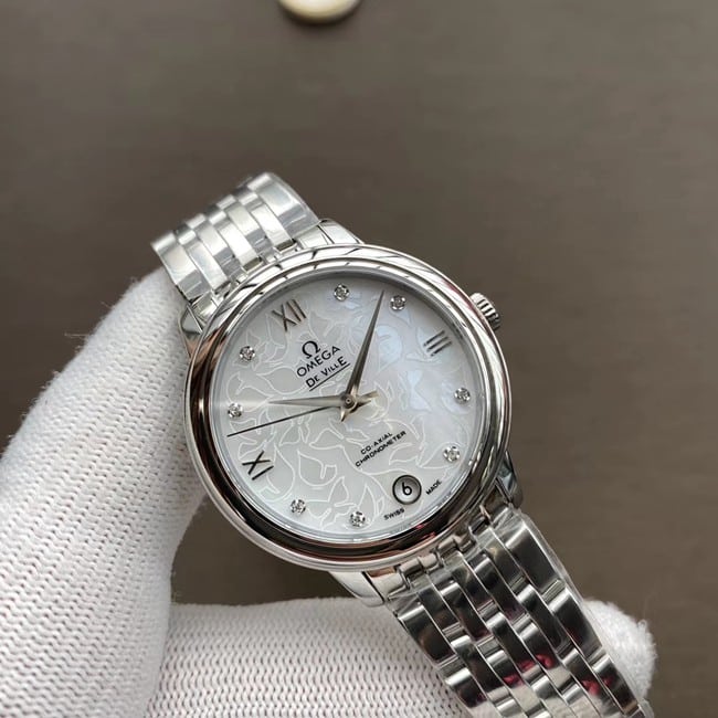 top-tier watch Omega women's white dialsteel bracelet Diefei series watch front view