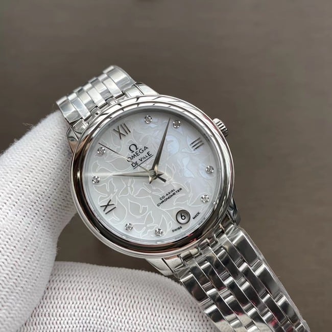 top-tier watch Omega women's white dialsteel bracelet Diefei series watch front view
