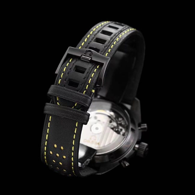 top-tier watch Omega men's black dial black belt Speedmaster Dark Side of the Moon automatic movementleather strap watch clasp picture