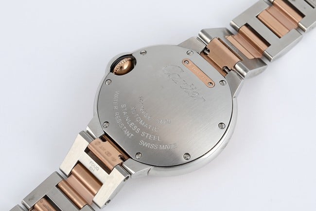 V6 factory top-tier watch Cartier women's white dial gold band blue balloon series automatic movement watch back cover picture