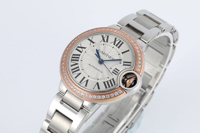 V6 factory Cartiertop-tier watch ladies blue balloon series white dialsteel bracelet mechanical watch front view