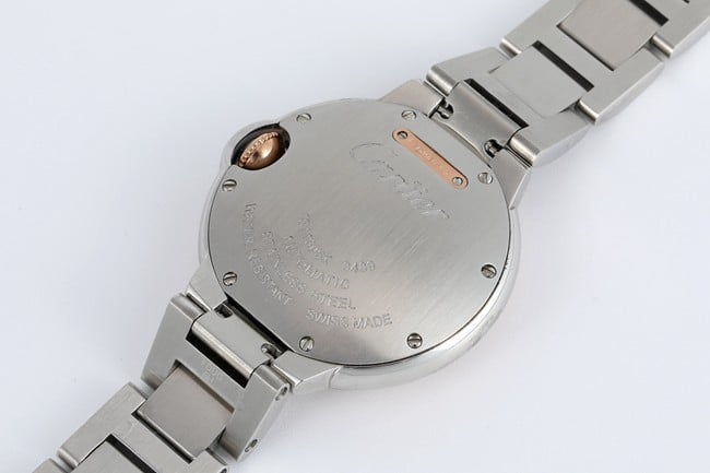 V6 factory Cartiertop-tier watch ladies blue balloon series white dialsteel bracelet mechanical watch back cover picture